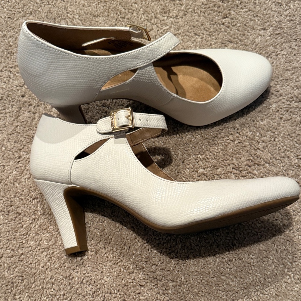 White Textured Mary Jane Heels